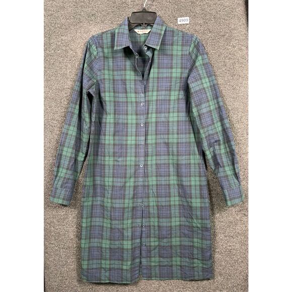 Brooks Brothers Red Fleece Shirt Dress Womens Sz L Green Navy Plaid Black Watch - Picture 1 of 6